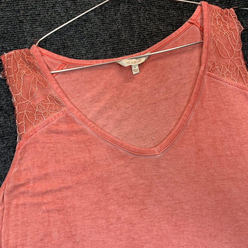 ReCreation Lace Trim Tank Top Womens L Coral Boho V-Neck Sleeveless Blouse Layer